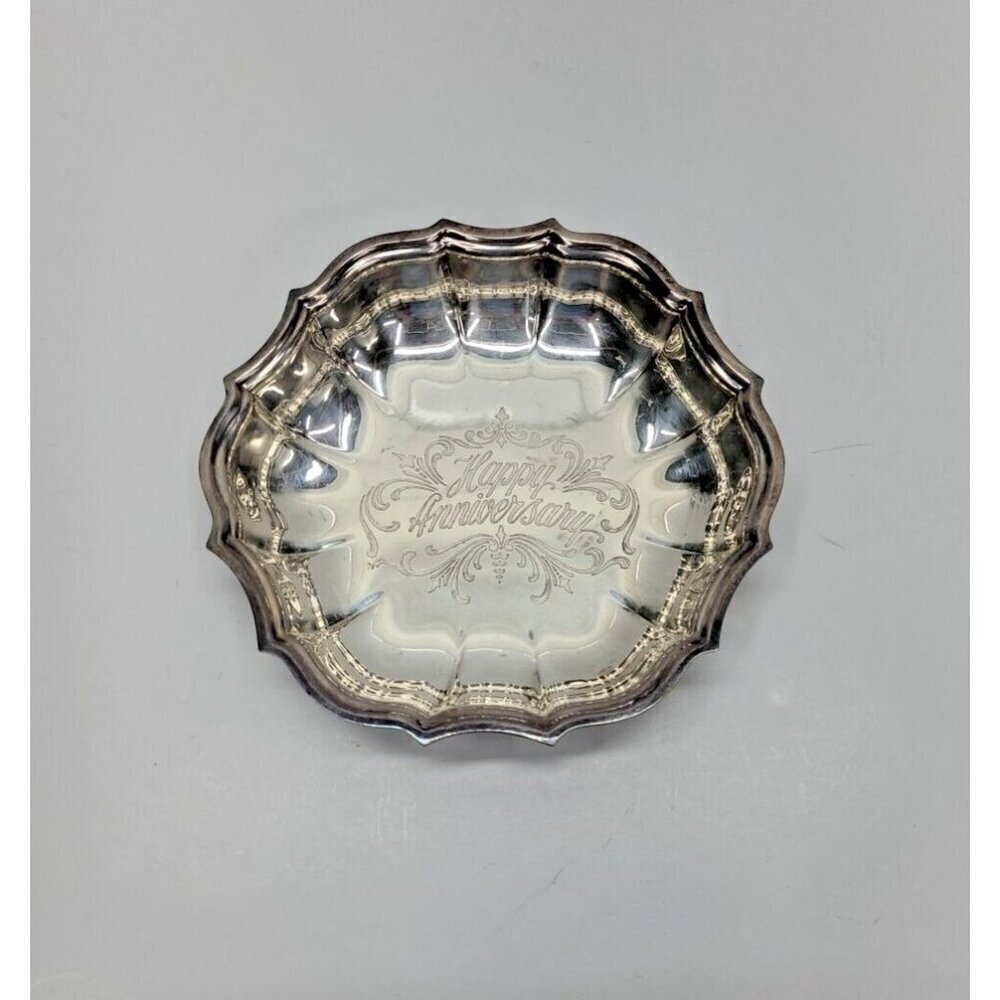 Chippendale Happy Anniversary Silver Plated Candy Dish Engraved